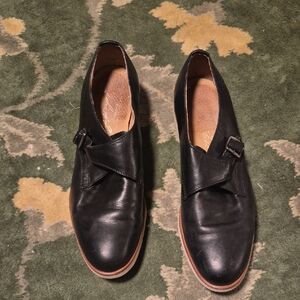 Frye Black Leather Women's Moccasin Monk Strap Shoes